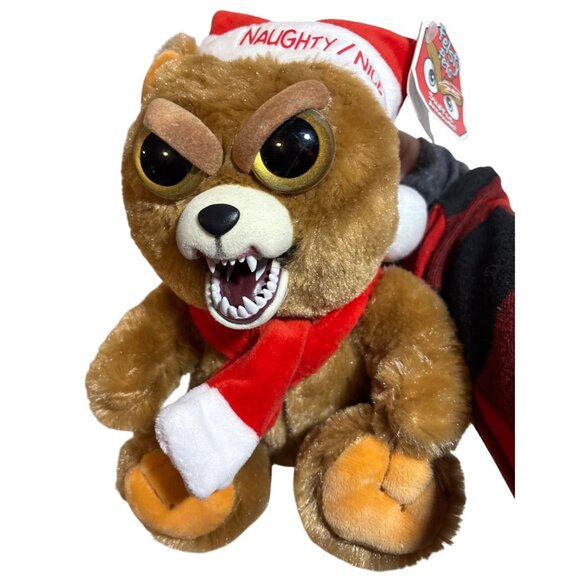 Feisty Pets Naughty Nice Teddy Bear Plush Stuffed Animal Santa Hat & Scarf 2015 - Picture 3 of 10